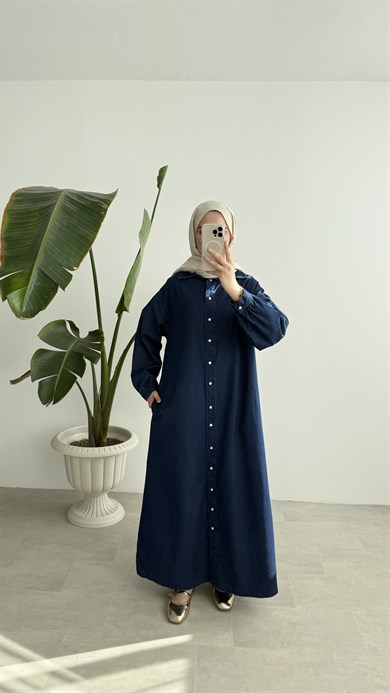 RAHAT KESİM DENİM ELBİSE - LACİVERT