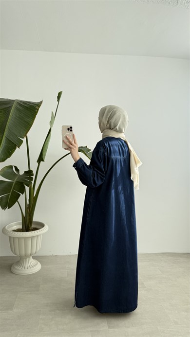 RAHAT KESİM DENİM ELBİSE - LACİVERT