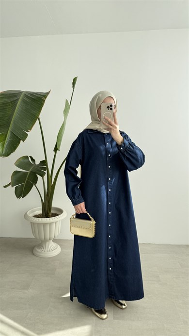 RAHAT KESİM DENİM ELBİSE - LACİVERT