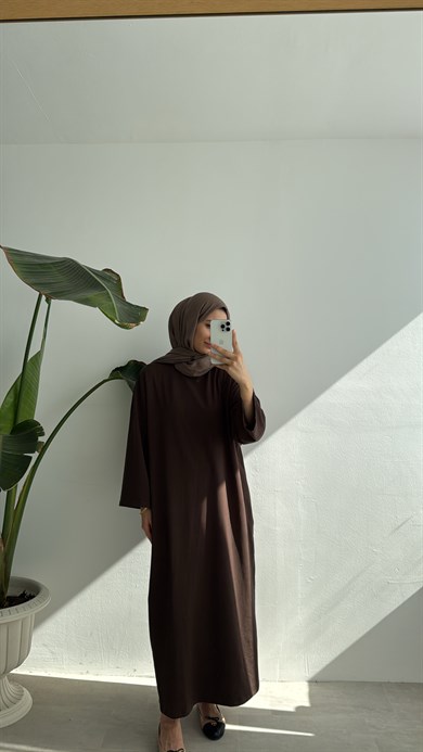 RAHAT KESİM PAMUKLU ELBİSE - KAHVE