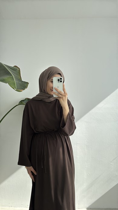 RAHAT KESİM PAMUKLU ELBİSE - KAHVE