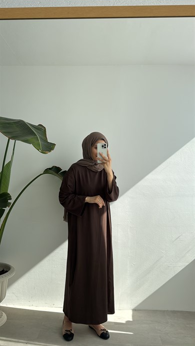 RAHAT KESİM PAMUKLU ELBİSE - KAHVE