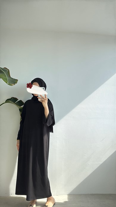 RAHAT KESİM PAMUKLU ELBİSE - SİYAH