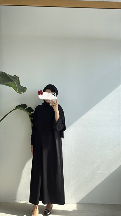 RAHAT KESİM PAMUKLU ELBİSE - SİYAH