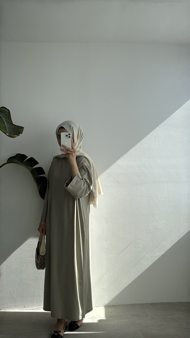 RAHAT KESİM PAMUKLU ELBİSE - TAŞ