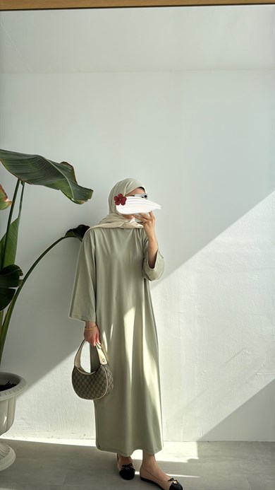 RAHAT KESİM PAMUKLU ELBİSE - TAŞ