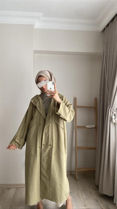 RETRO TRENÇ YAĞ YEŞİLİ