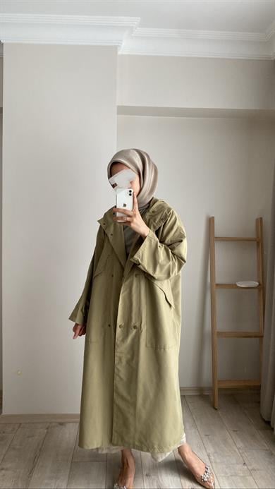 RETRO TRENÇ YAĞ YEŞİLİ