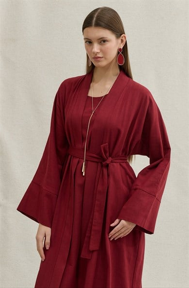 SAFA %100 KETEN ABAYA TAKIM -  BORDO