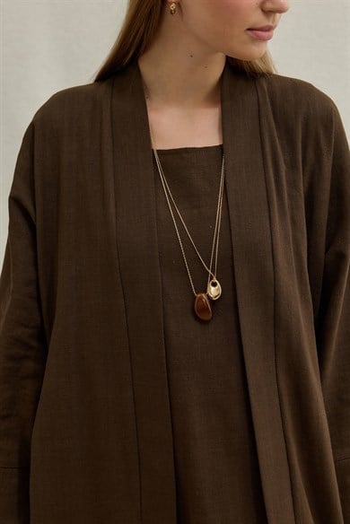SAFA %100 KETEN ABAYA TAKIM -  KAHVE