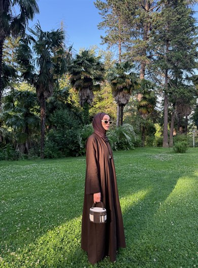 SAFA %100 KETEN ABAYA TAKIM -  KAHVE