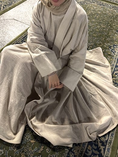 SAFA %100 KETEN ABAYA TAKIM - KUM BEJİ