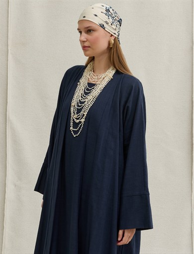 SAFA %100 KETEN ABAYA TAKIM -  LACİVERT