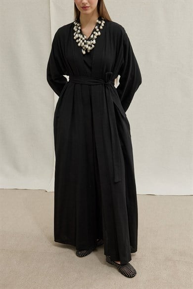 SAFA %100 KETEN ABAYA TAKIM -  SİYAH
