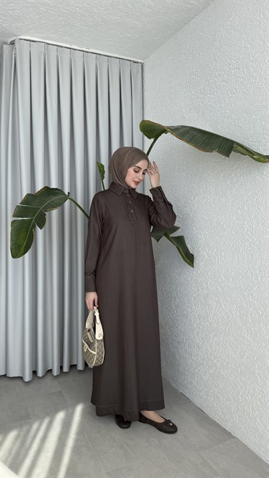 TENSEL DENİM ELBİSE - KAHVE