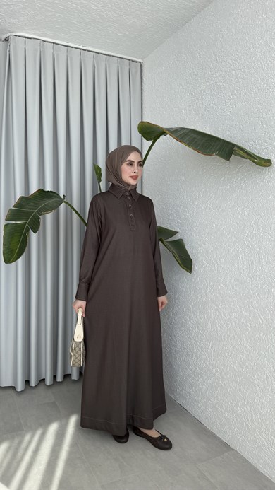 TENSEL DENİM ELBİSE - KAHVE