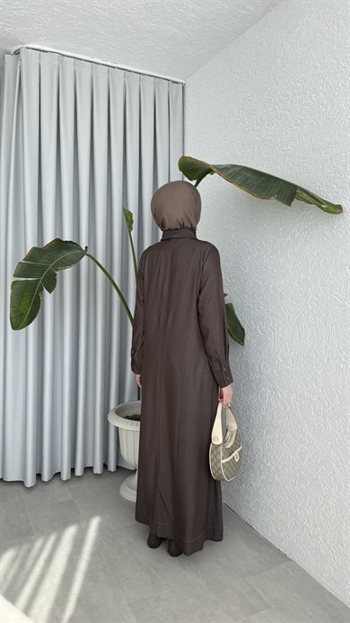 TENSEL DENİM ELBİSE - KAHVE