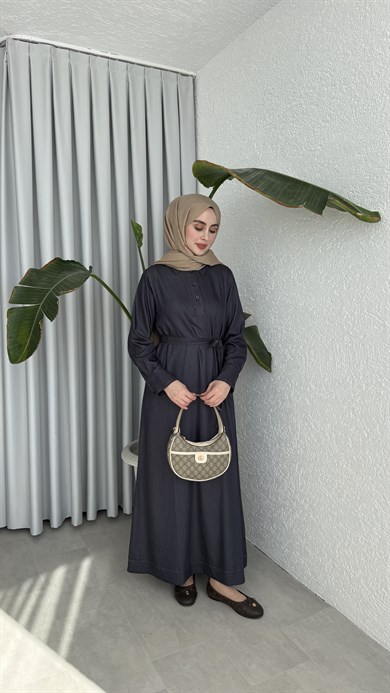 TENSEL DENİM ELBİSE - LACİVERT