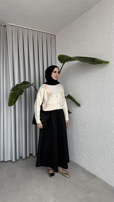 TRİKO ÇİÇEKLİ HIRKA - BEJ