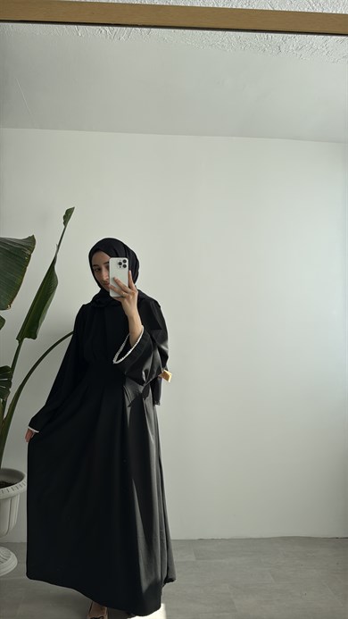 VANESA İNCİ DETAYLI ELBİSE - SİYAH