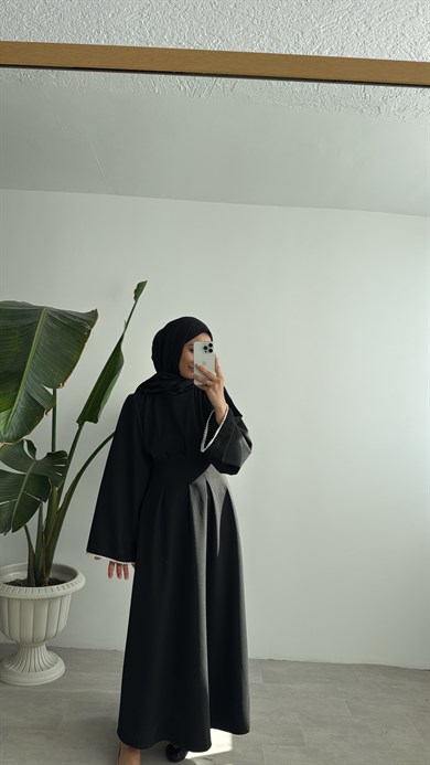 VANESA İNCİ DETAYLI ELBİSE - SİYAH