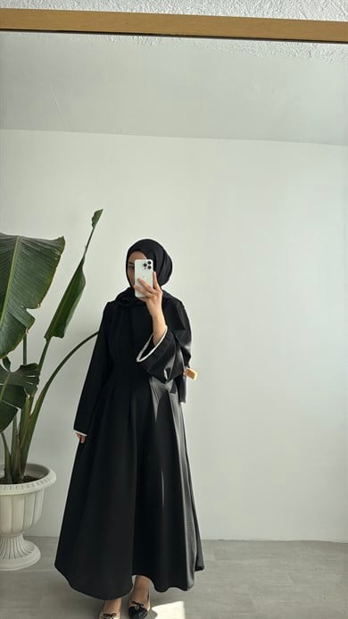 VANESA İNCİ DETAYLI ELBİSE - SİYAH