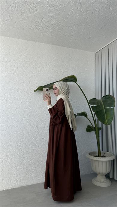 VİNTAGE YAKA MÜSLİN ELBİSE - KİREMİT