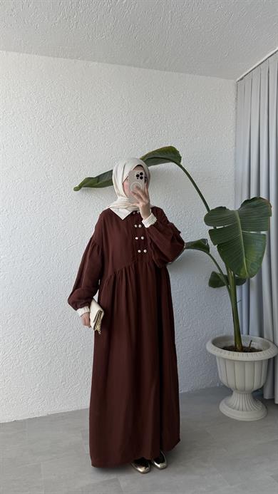 VİNTAGE YAKA MÜSLİN ELBİSE - KİREMİT