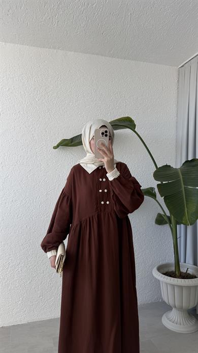 VİNTAGE YAKA MÜSLİN ELBİSE - KİREMİT