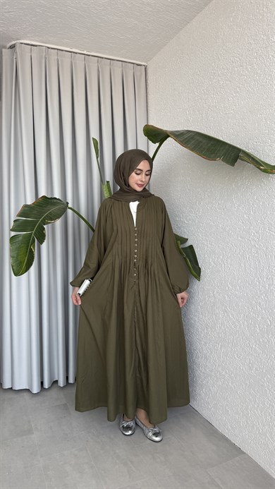 VUAL  ASTARLI PİLE ELBİSE - HAKİ 