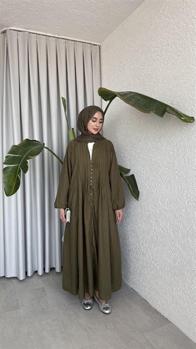 VUAL  ASTARLI PİLE ELBİSE - HAKİ 