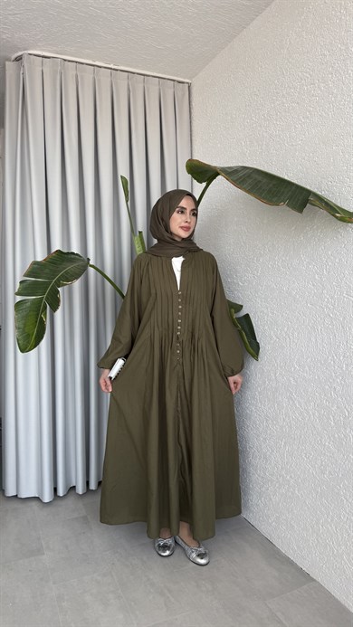 VUAL  ASTARLI PİLE ELBİSE - HAKİ 