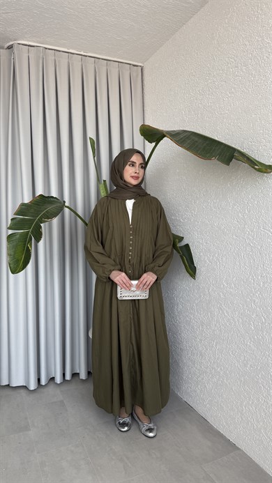 VUAL  ASTARLI PİLE ELBİSE - HAKİ 