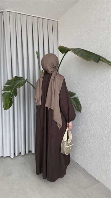 VUAL  ASTARLI PİLE ELBİSE - KAHVE