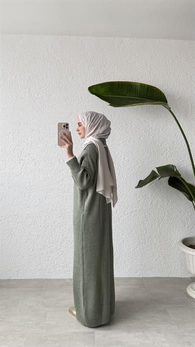 YAKA DETAYLI TRİKO ELBİSE - ADAÇAYI