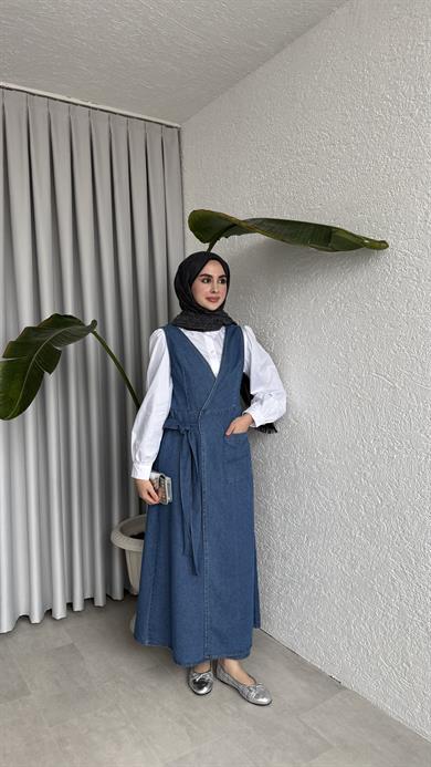 YAN BAĞLAMALI DENİM JİLE - AÇIK MAVİ
