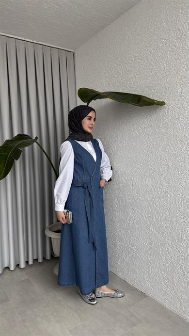 YAN BAĞLAMALI DENİM JİLE - AÇIK MAVİ