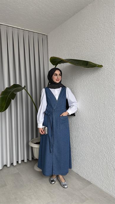 YAN BAĞLAMALI DENİM JİLE - AÇIK MAVİ