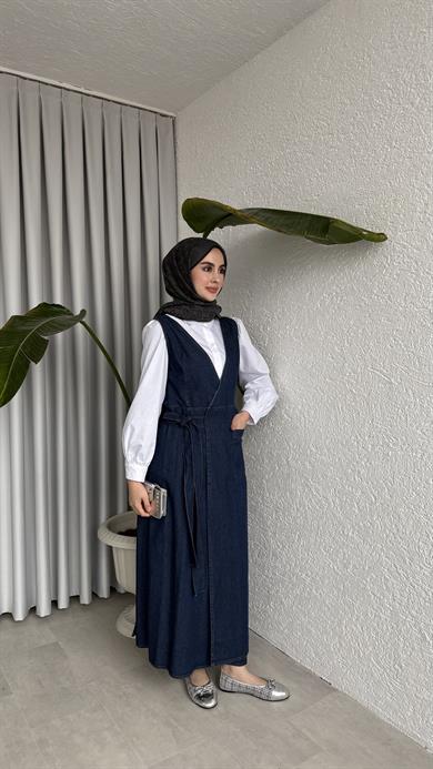 YAN BAĞLAMALI DENİM JİLE - LACİVERT