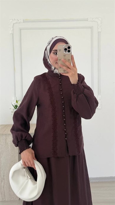 ZARİF DANTEL İŞLEMELİ TAKIM - MÜRDÜM