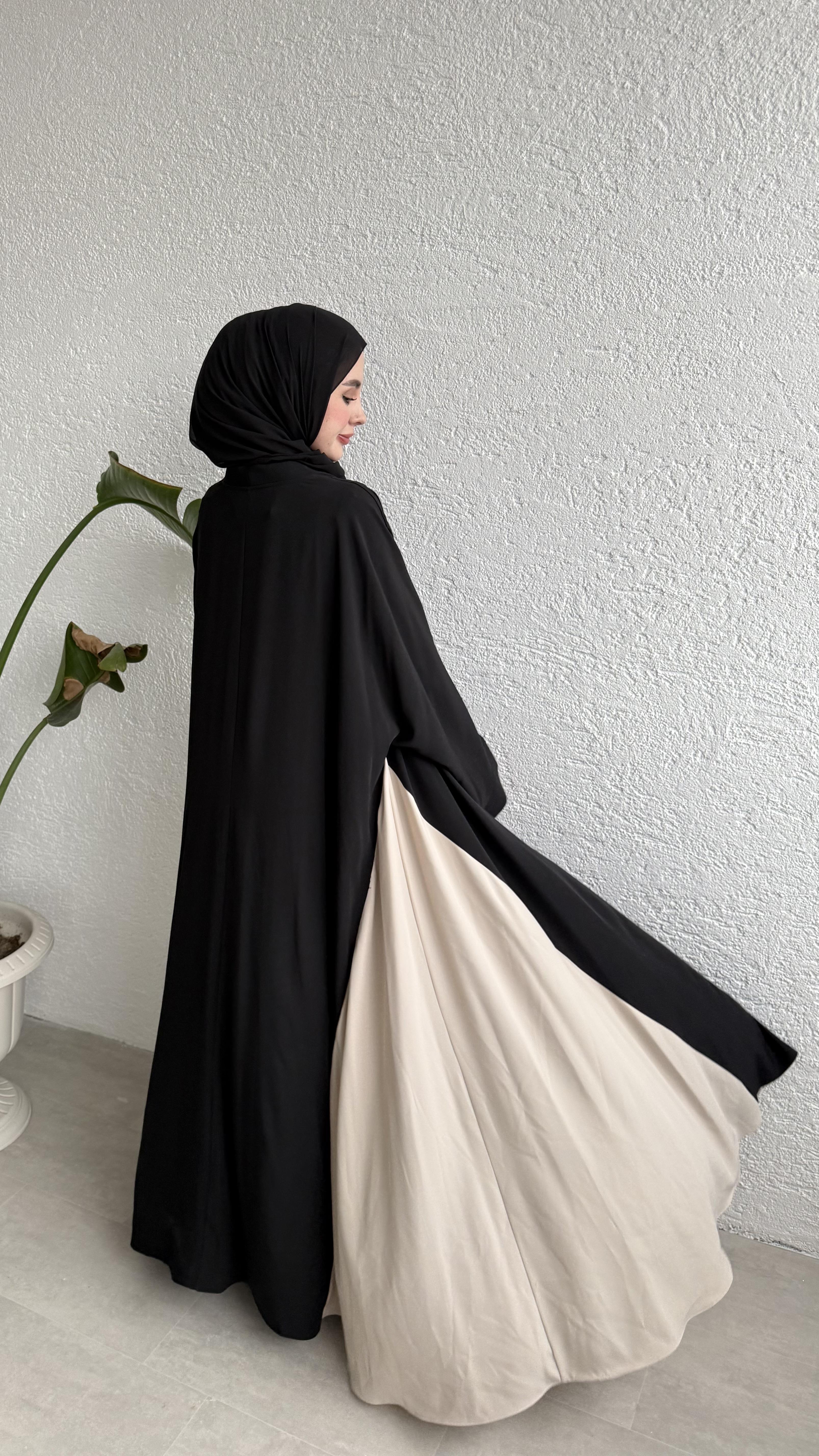 ÇİFT RENKLİ ABAYA - SİYAH 
