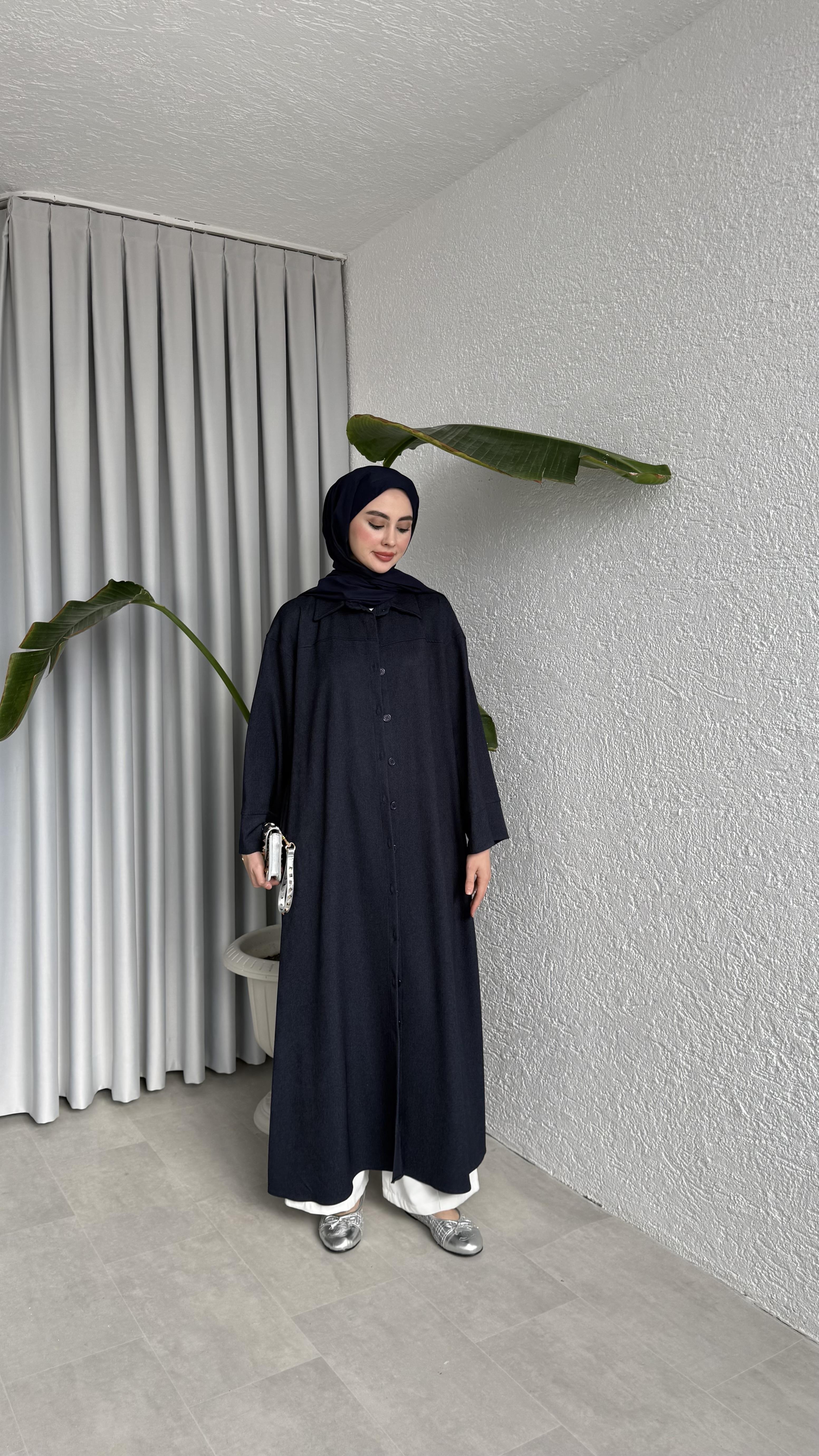 DÜĞMELİ ELBİSE - LACİVERT