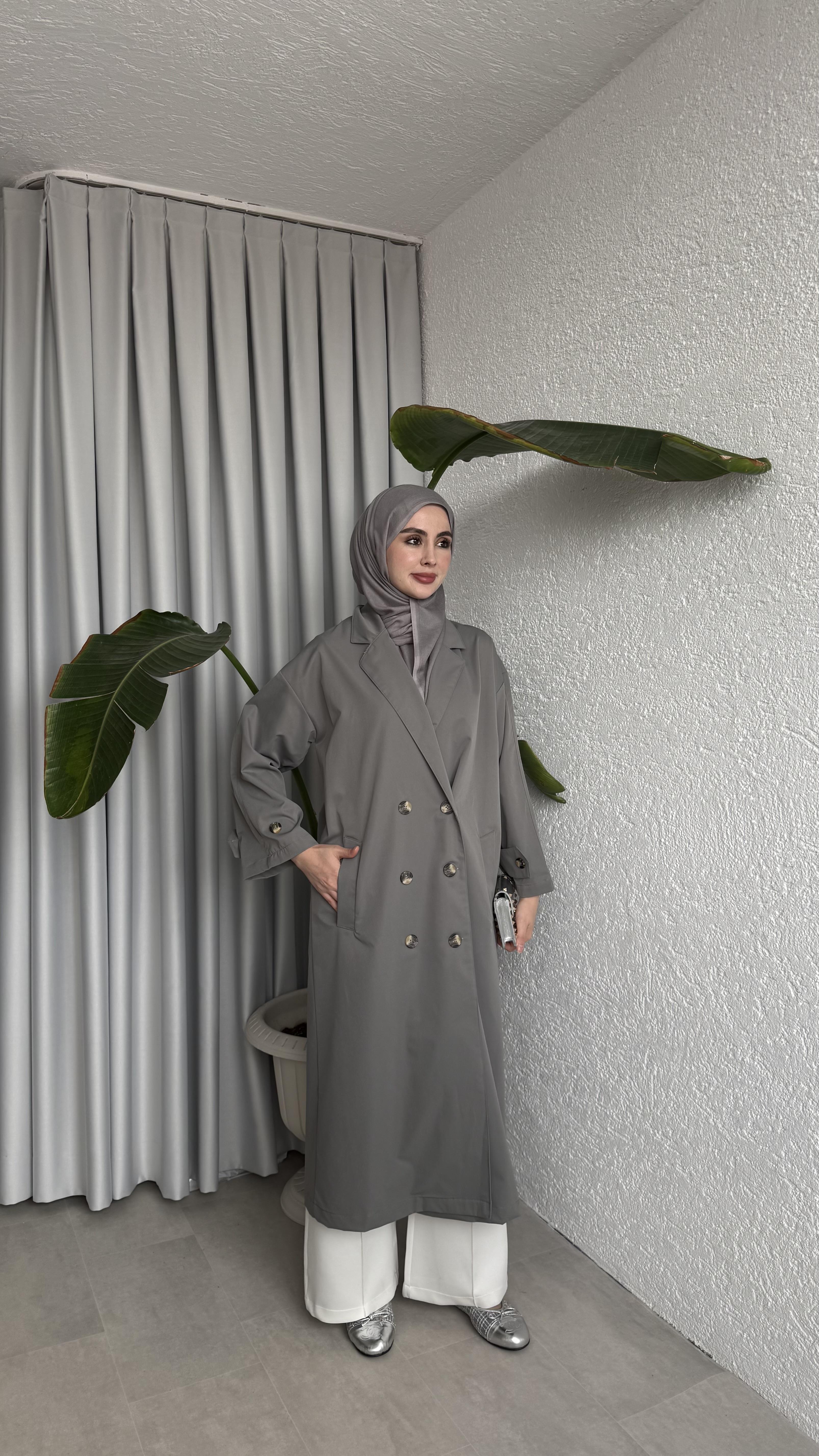 DÜĞMELİ UZUN TRENÇ - ANTRASİT