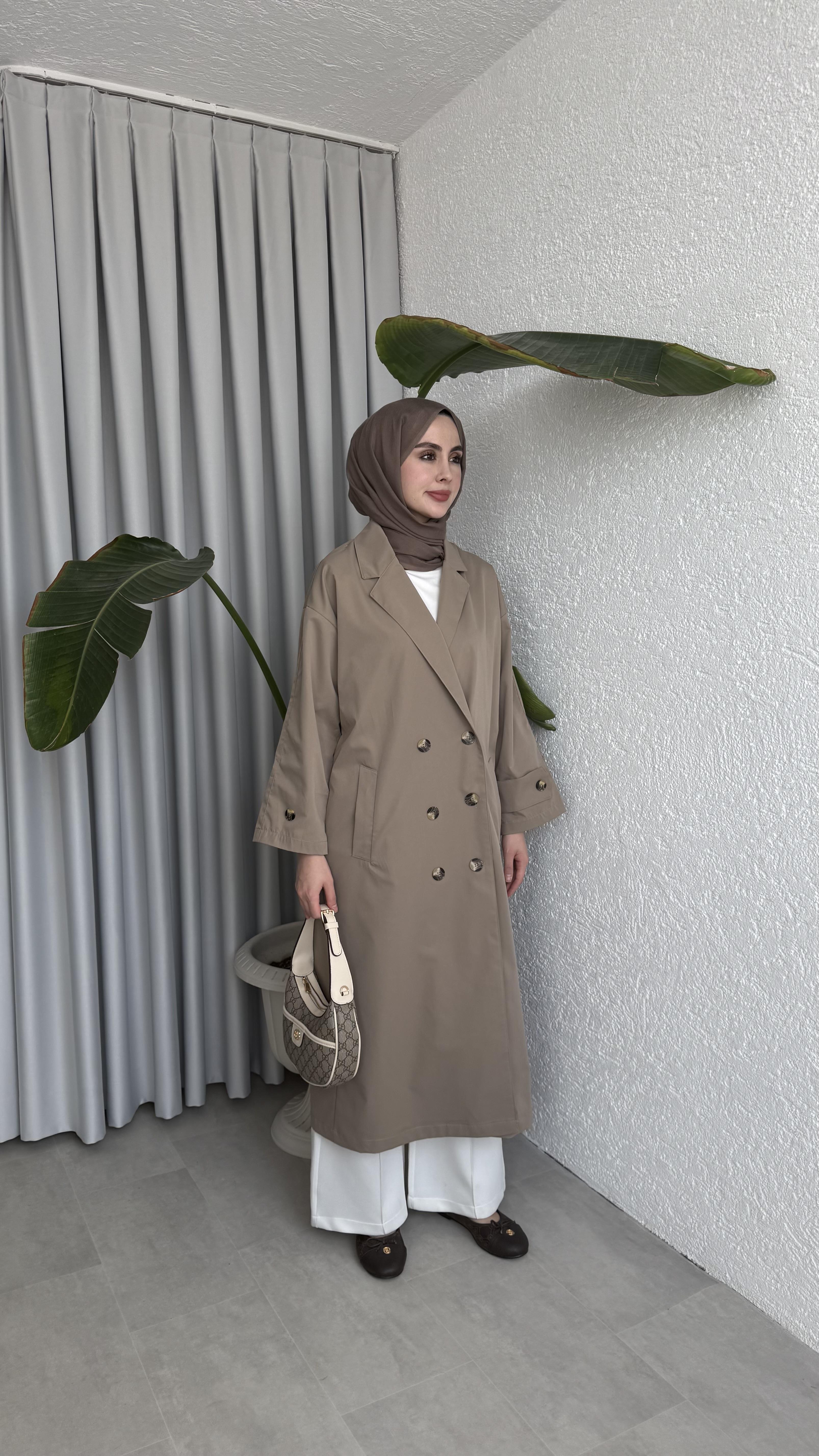 DÜĞMELİ UZUN TRENÇ - VİZON