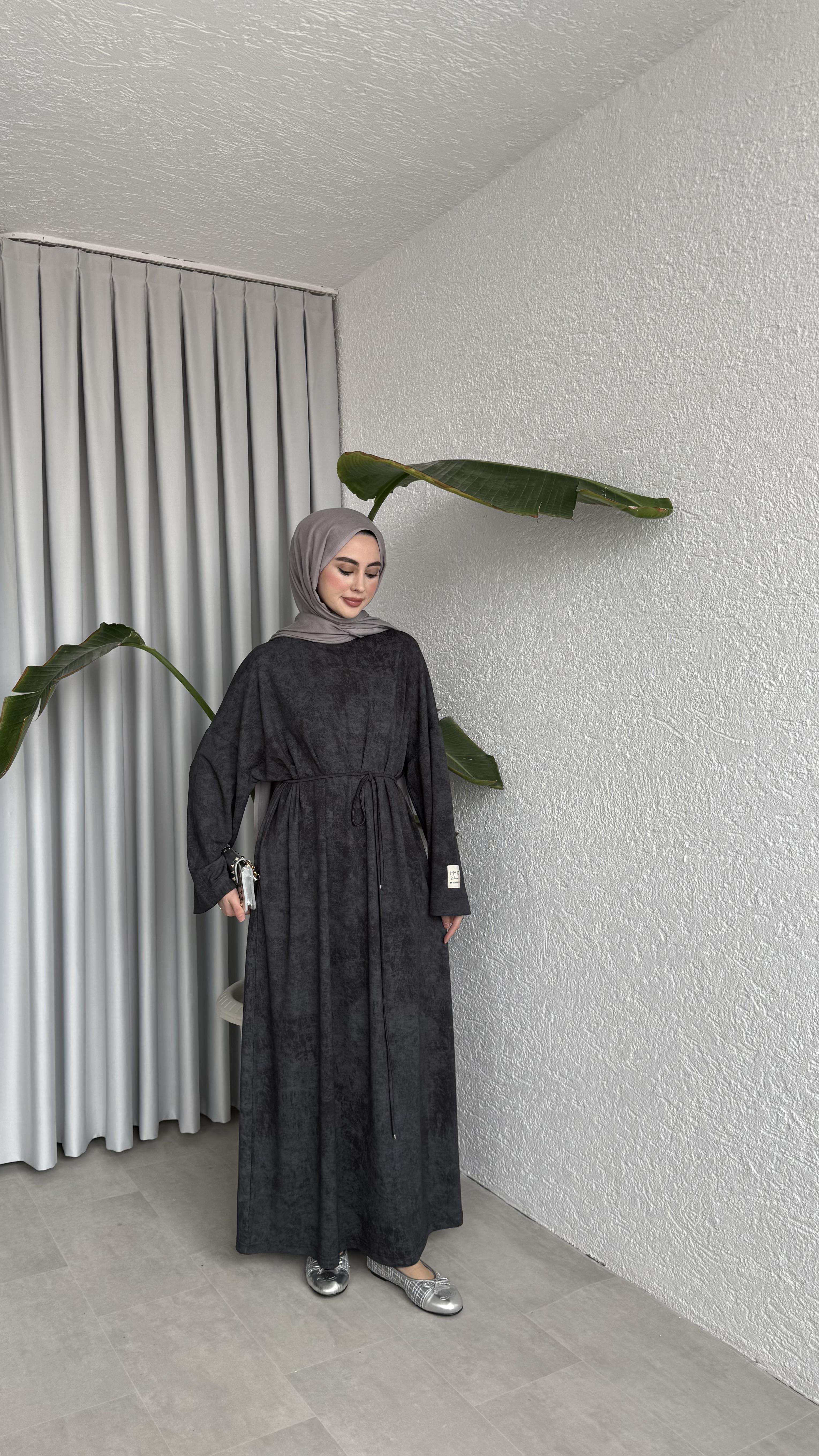 İKİ İPLİK OVERSİZE ELBİSE - SOLUK DESEN