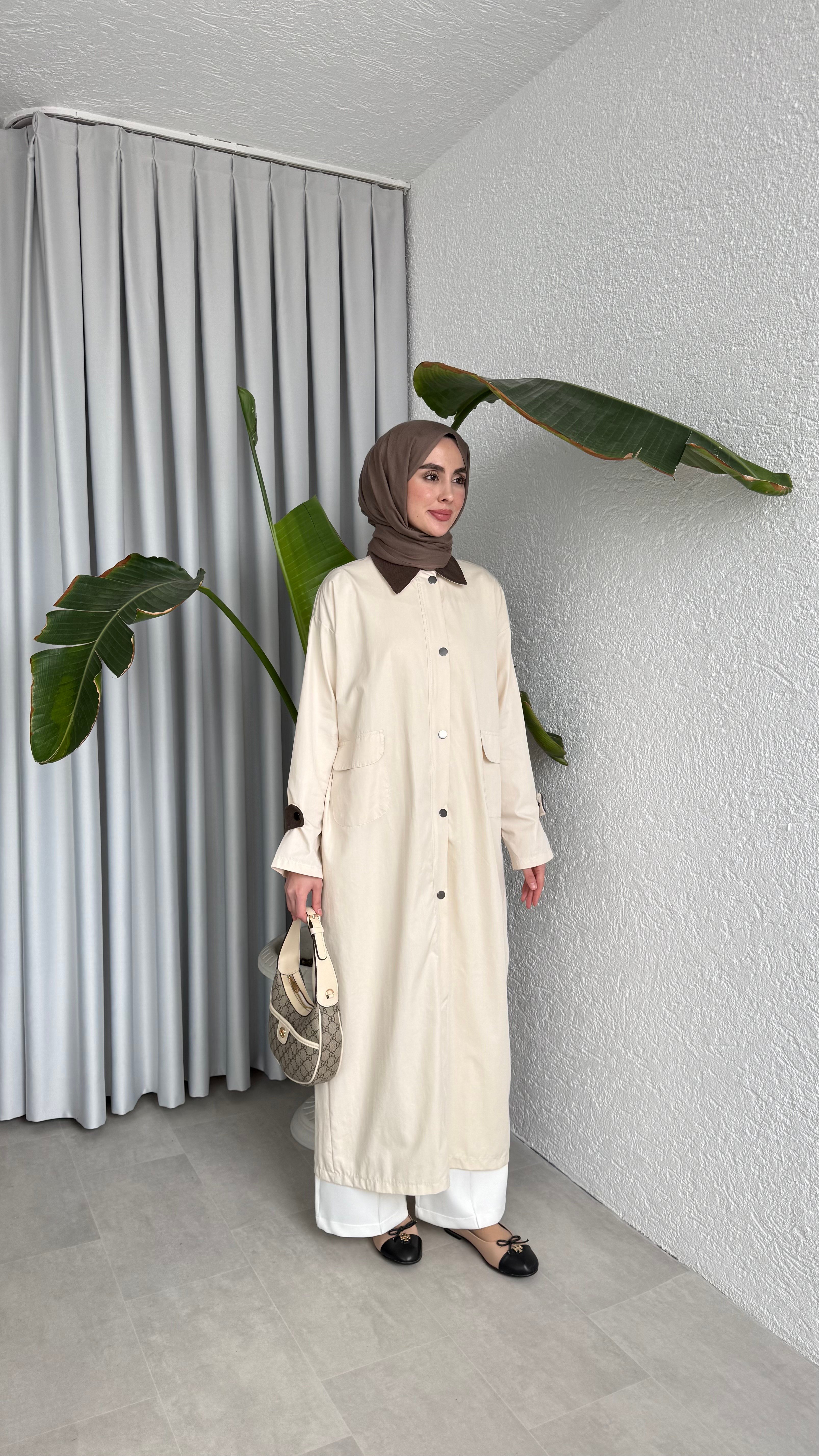 KADİFE YAKALI TRENÇKOT - TAŞ