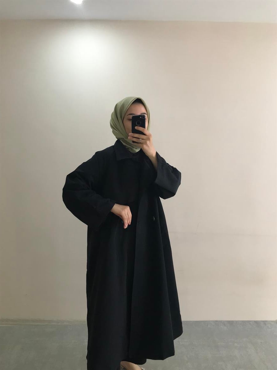 Klasik Model Trençkot Siyah