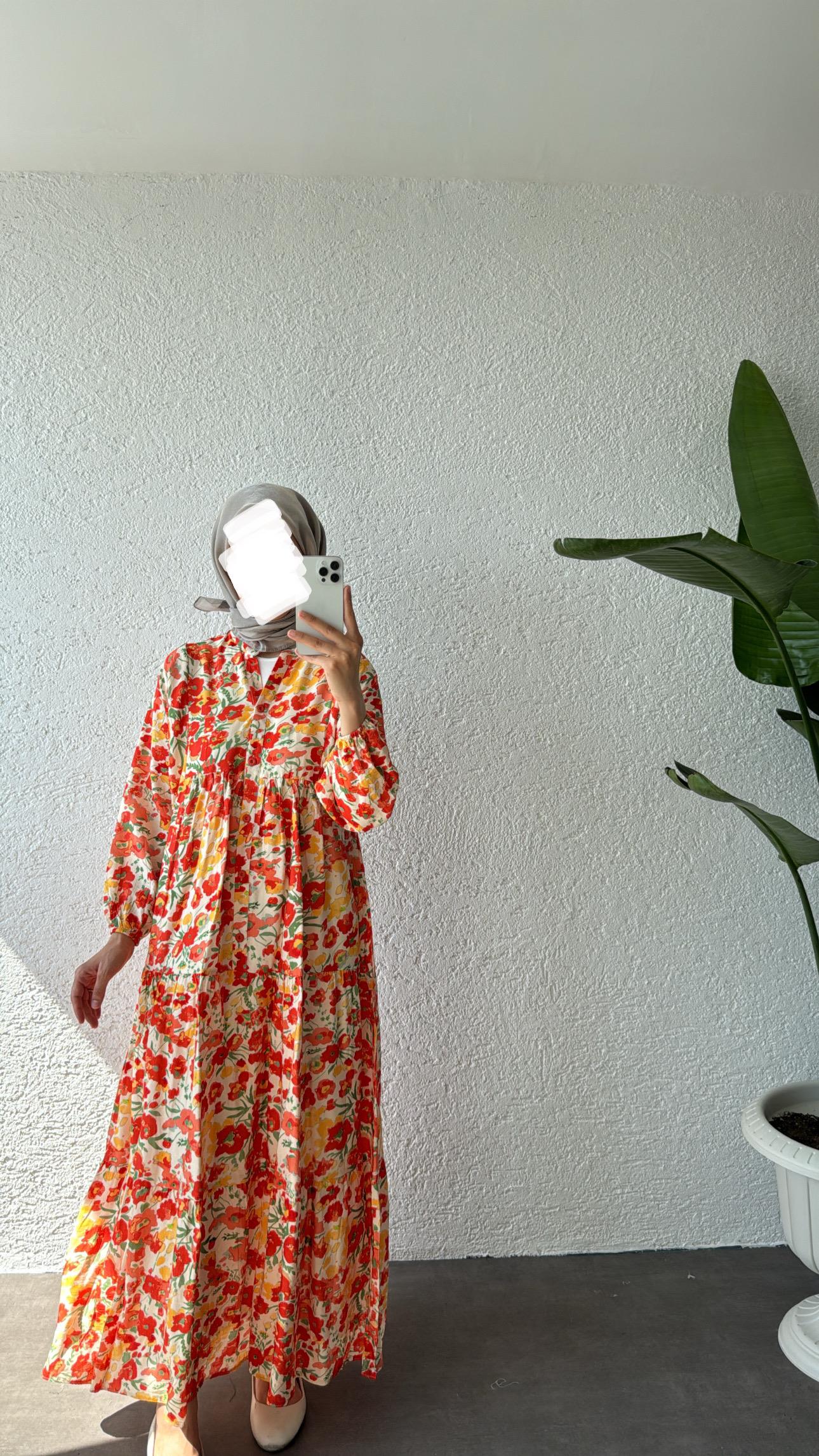 MANGO ELBİSE ÇİÇEK DESEN - TURUNCU