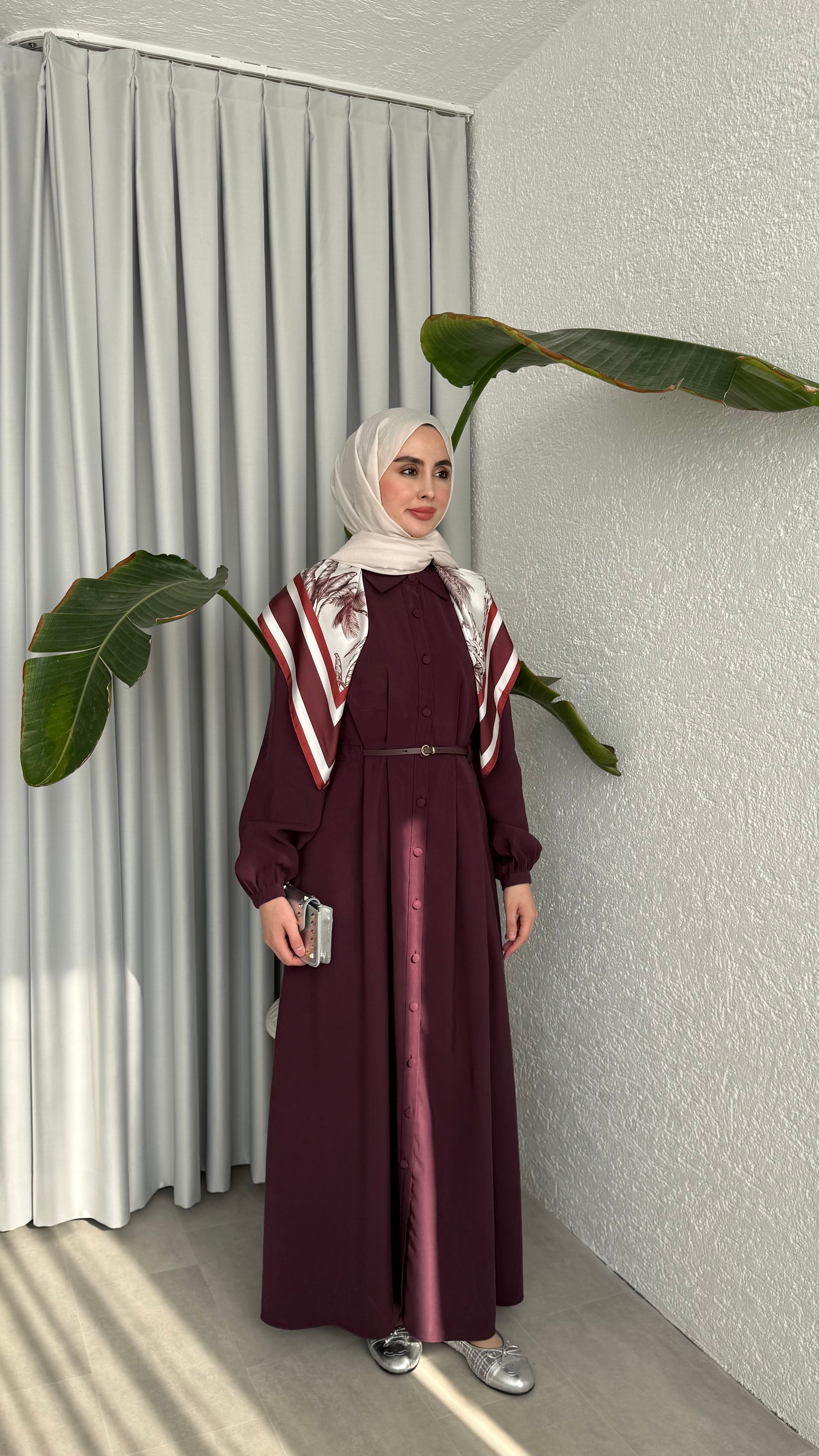 MOLLEN OMUZ ŞALLI ELBİSE -MÜRDÜM 