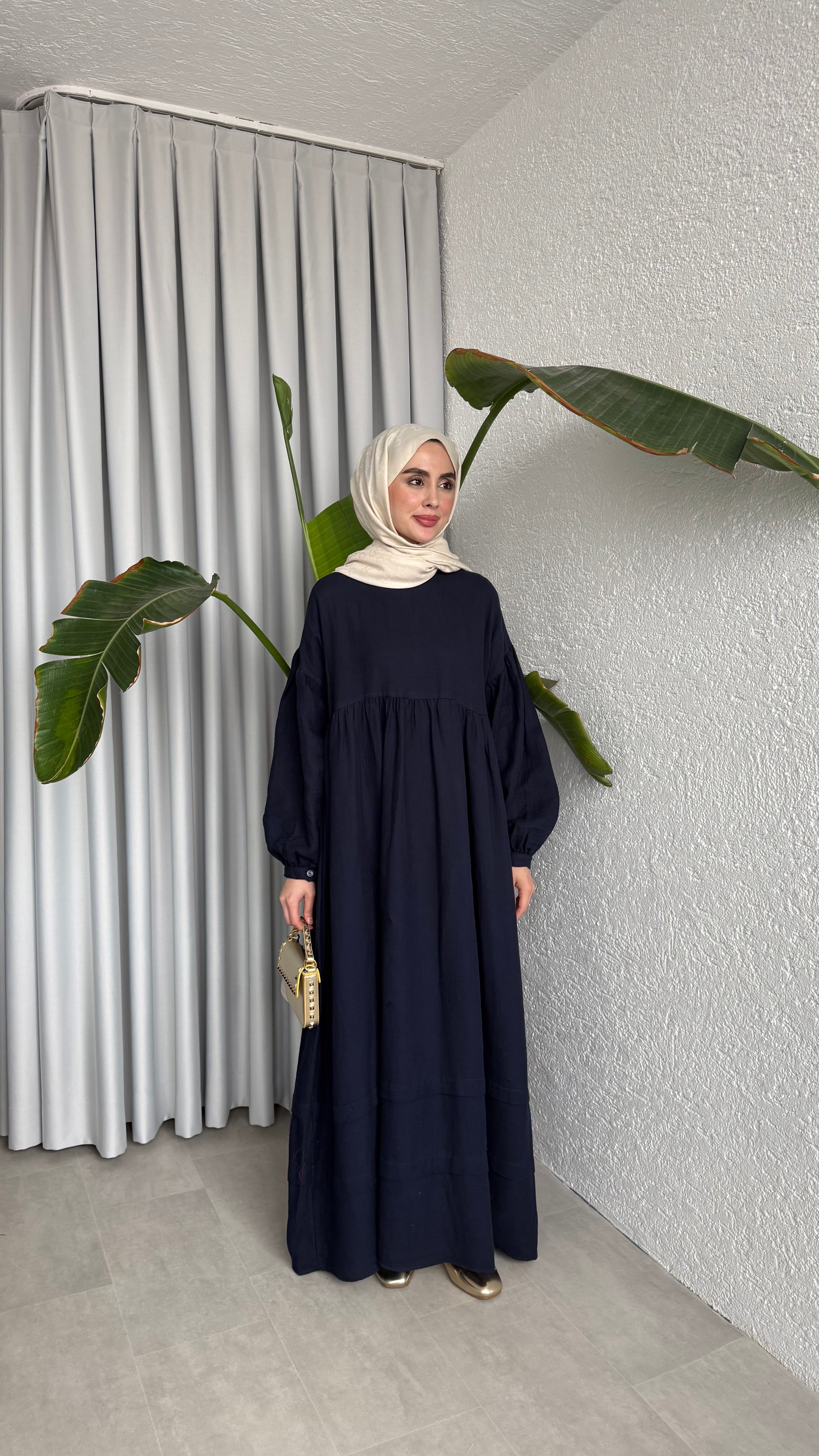 MÜSLİN ELBİSE - LACİVERT